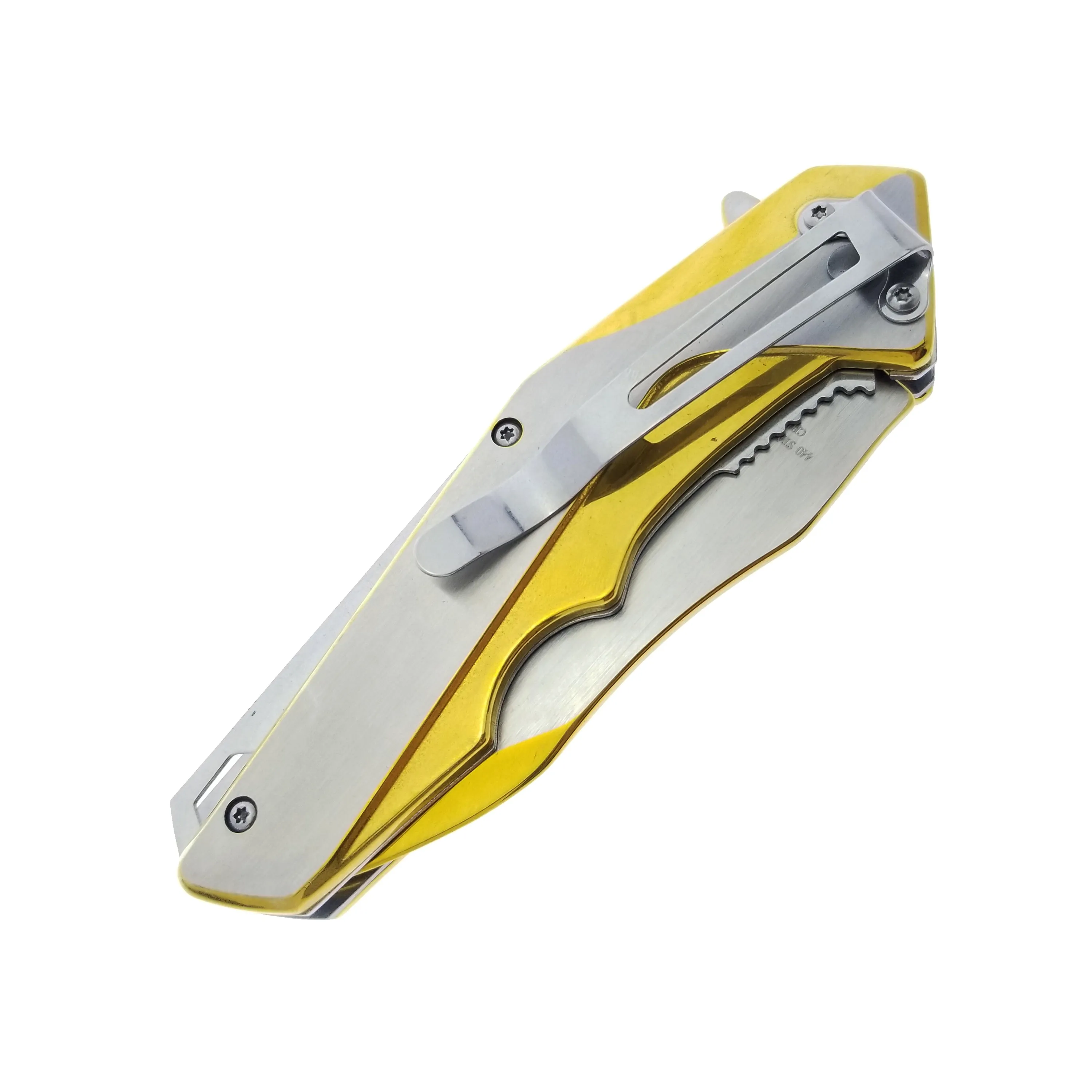 Falcon 8" Gold and Silver Spring Assisted Pocket Knife