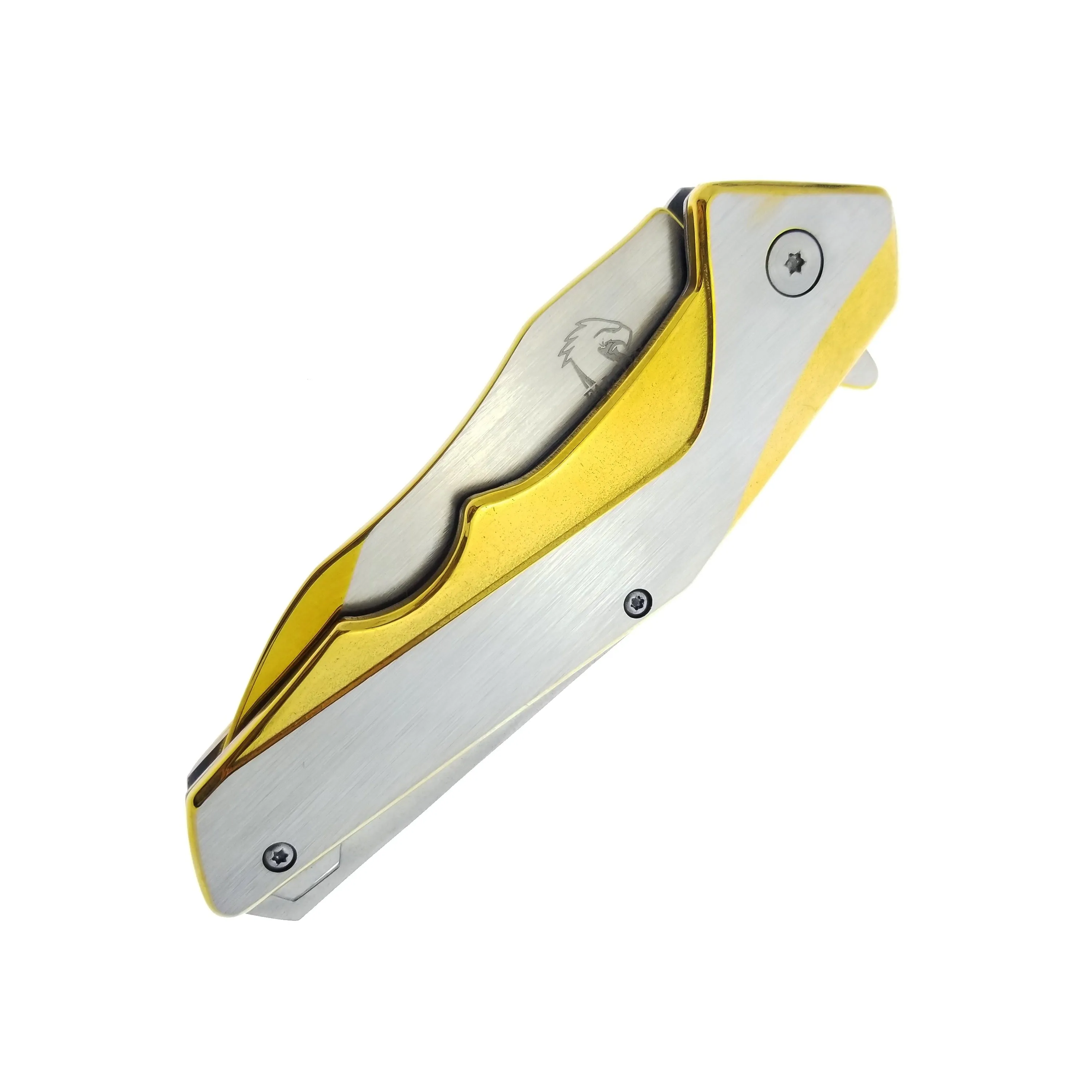 Falcon 8" Gold and Silver Spring Assisted Pocket Knife