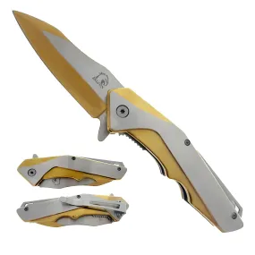 Falcon 8" Gold and Silver Spring Assisted Pocket Knife