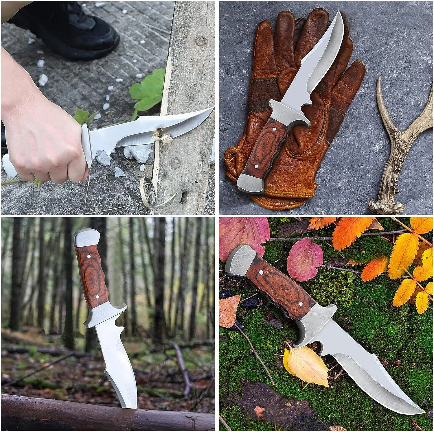 Fixed Blade Knife with leather sheath, Hunting Knife Full Tang Blade, 7 inch Camping bushcraft Knife for Outdoor Survival, Fishing, Skinn