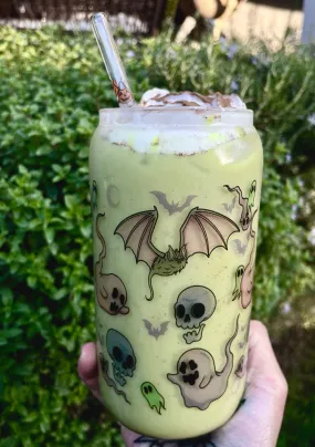 Ghosts, Bats, Skulls Glass Tumbler Cup