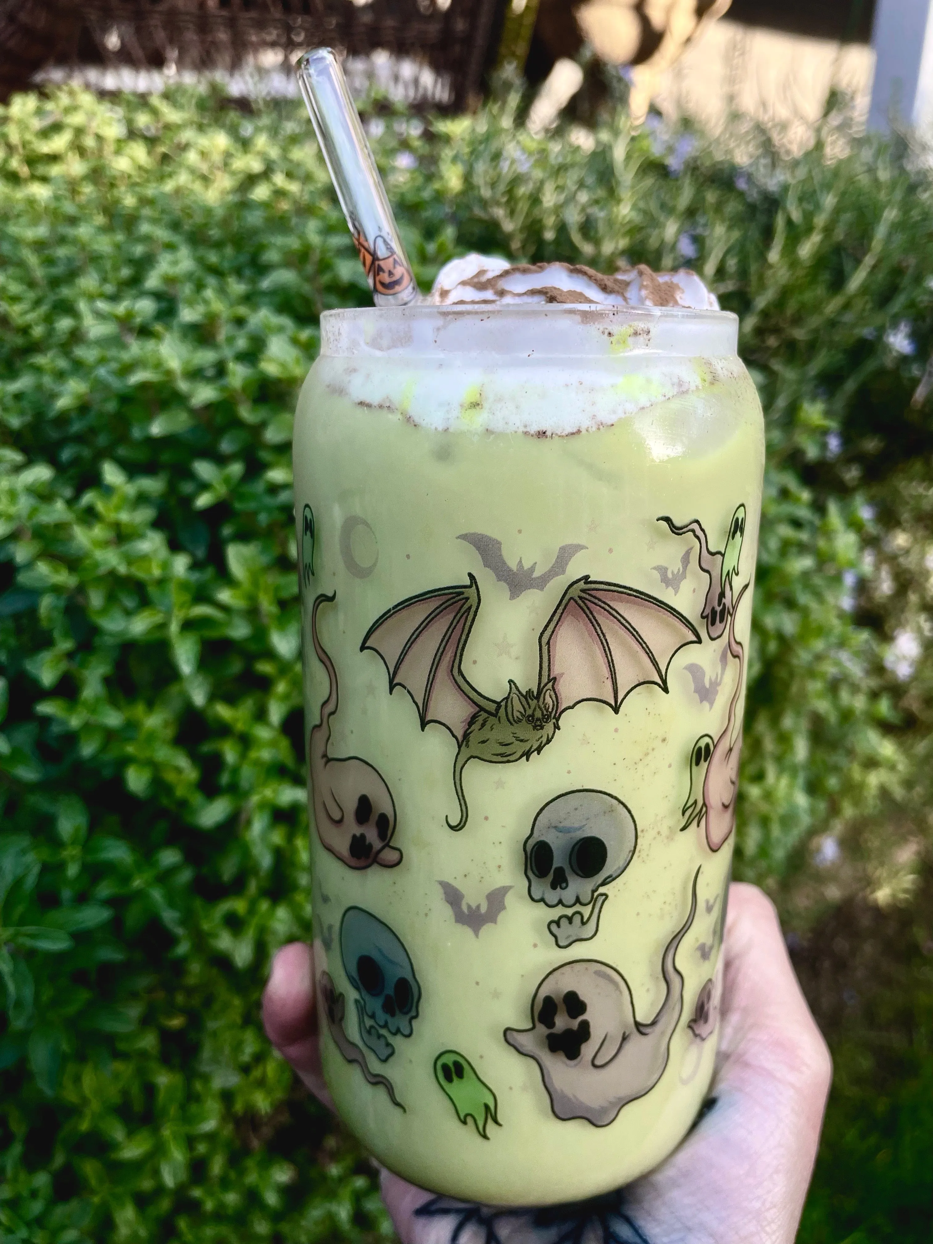 Ghosts, Bats, Skulls Glass Tumbler Cup