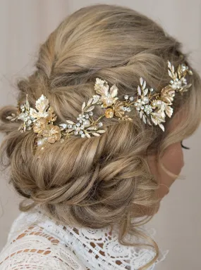 Gold Bridal Hair Vine Gold Leaf Crown Wedding Tiara Comb Gold Crown Metallic Gold