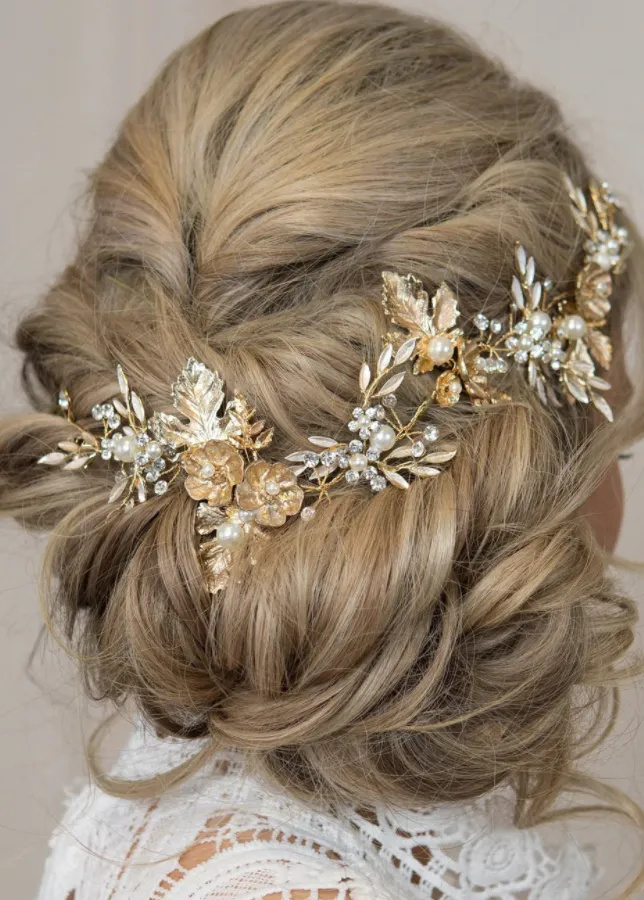 Gold Bridal Hair Vine Gold Leaf Crown Wedding Tiara Comb Gold Crown Metallic Gold