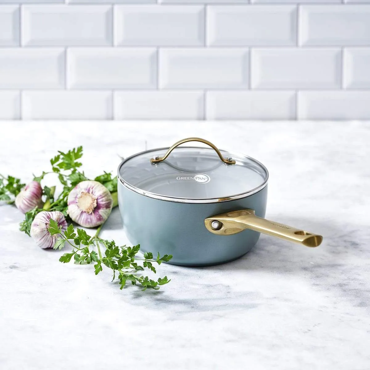 GreenPan Padova Saucepan with Lid Smokey Sky Blue 18cm (2L)