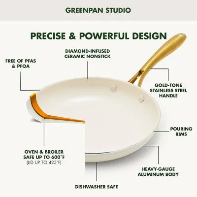 GreenPan Studio 12" Ceramic Nonstick Covered Aluminum Fry pan Linen