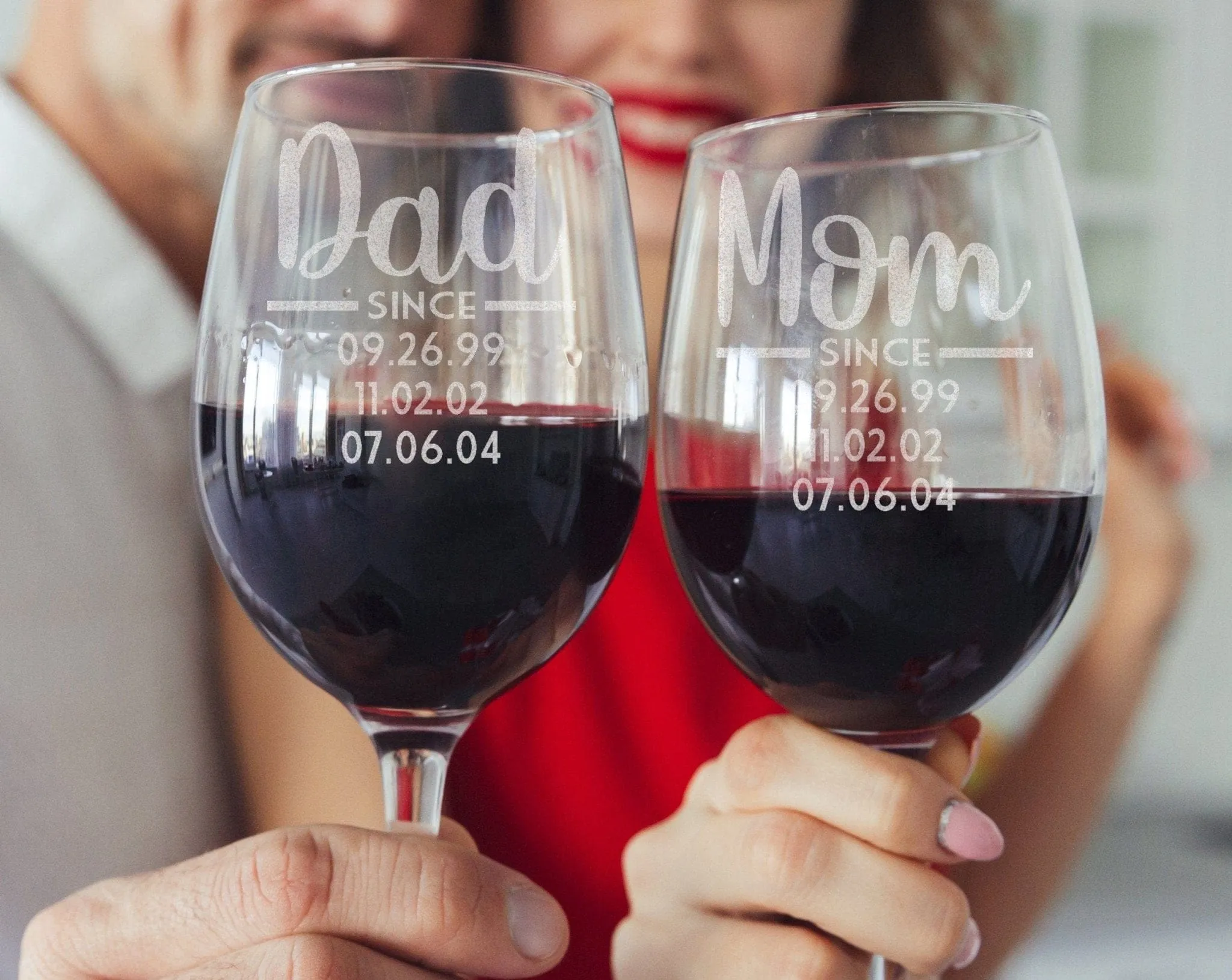 Happy First Mother's Day Father's Set of 2 Wine Glasses Personalized Kids Birthdates from Daughter Son New Mommy Retirement Congratulations