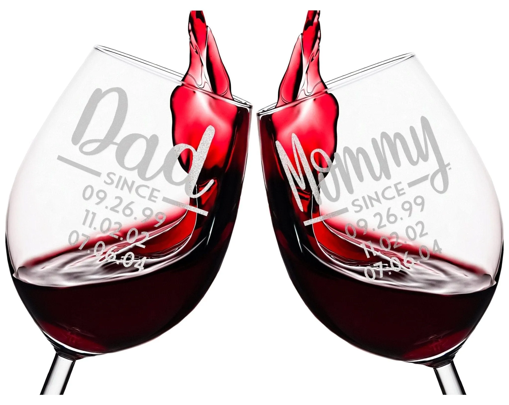 Happy First Mother's Day Father's Set of 2 Wine Glasses Personalized Kids Birthdates from Daughter Son New Mommy Retirement Congratulations