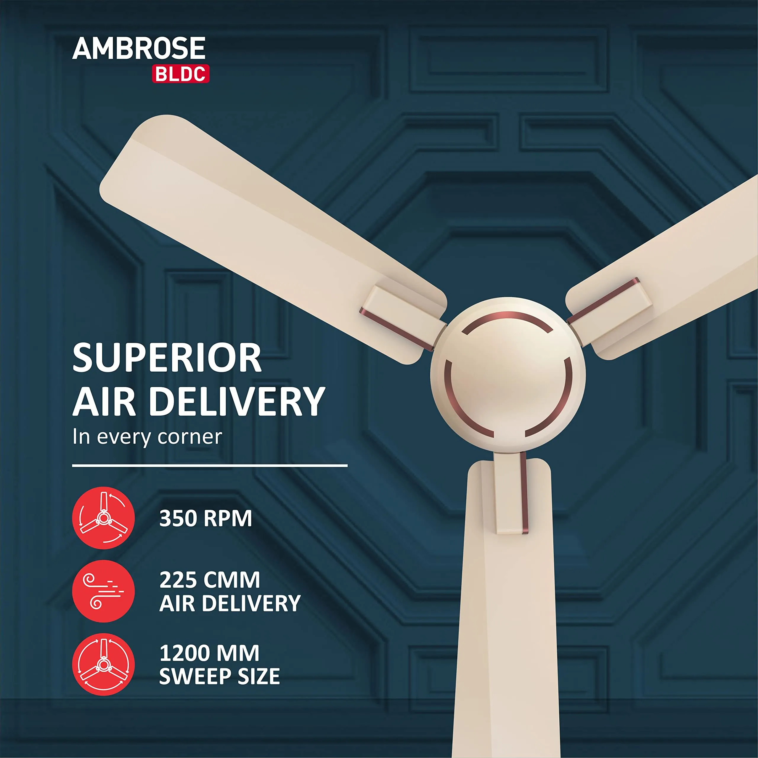 Havells Ambrose Decorative BLDC 1200mm Energy Saving with Remote Control 5 Star Ceiling Fan (Gold Mist Wood, Pack of 1)