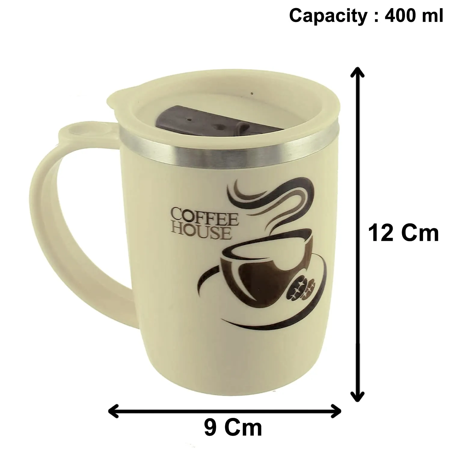 Heart Home Insulated BPA Free Plastic Coffee Mug with Lid (Cream)