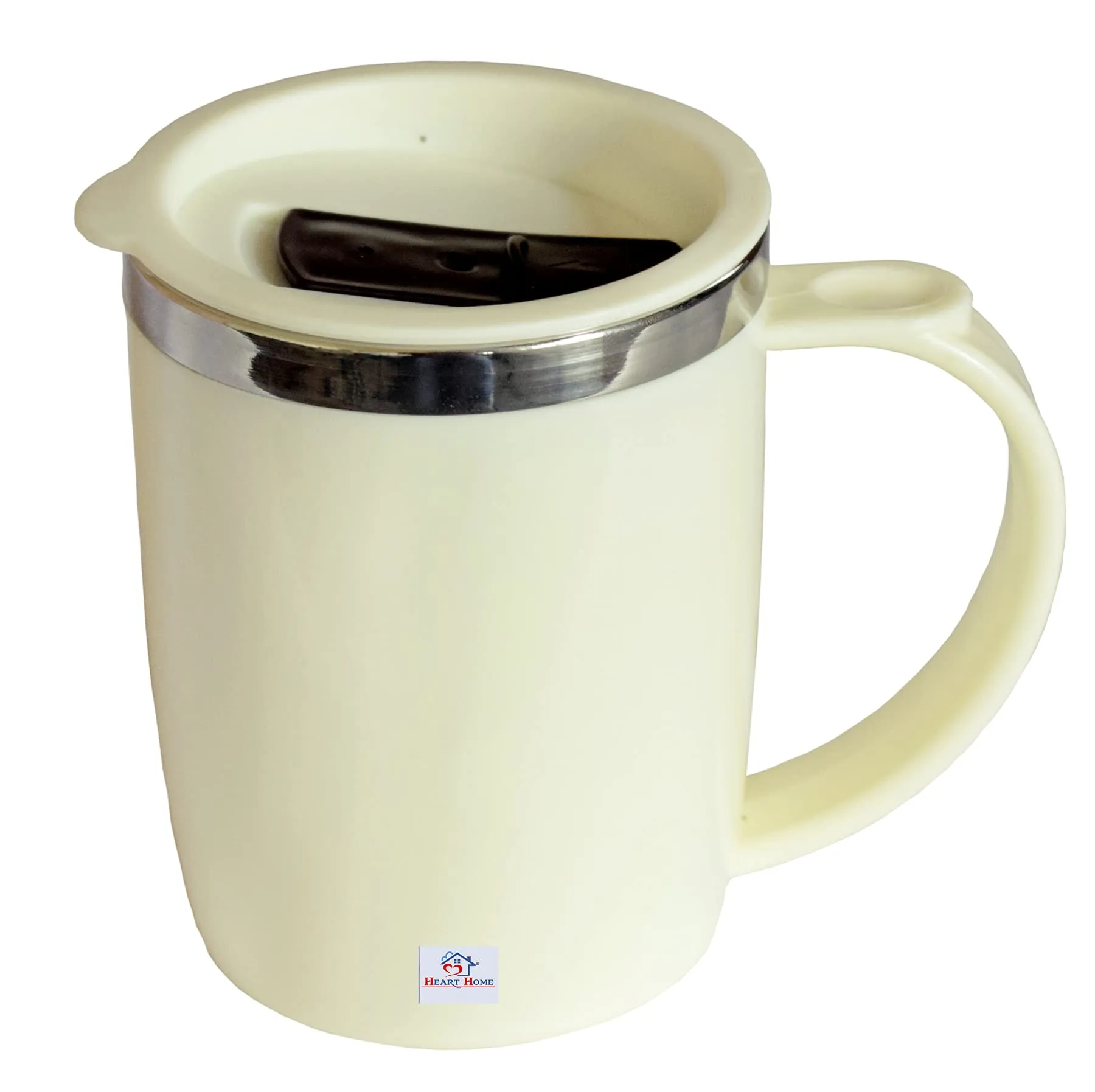 Heart Home Insulated BPA Free Plastic Coffee Mug with Lid (Cream)