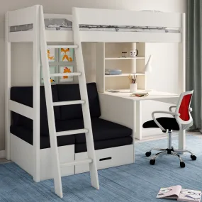 Highsleeper Bed with Desk, Shelf & Corner Sofabed Kids Avenue Estella White