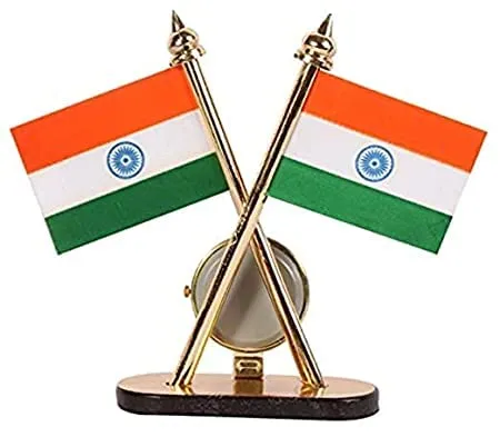 House of Astro® India Cross Design Flags with Clock for Car Dashboard, Home, Study Table, Office Desk, Other, Other 4 Inches (Plastic, Multicolor)