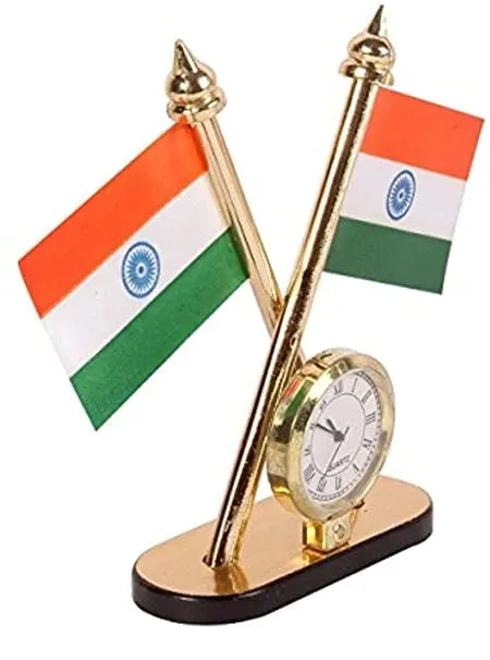 House of Astro® India Cross Design Flags with Clock for Car Dashboard, Home, Study Table, Office Desk, Other, Other 4 Inches (Plastic, Multicolor)