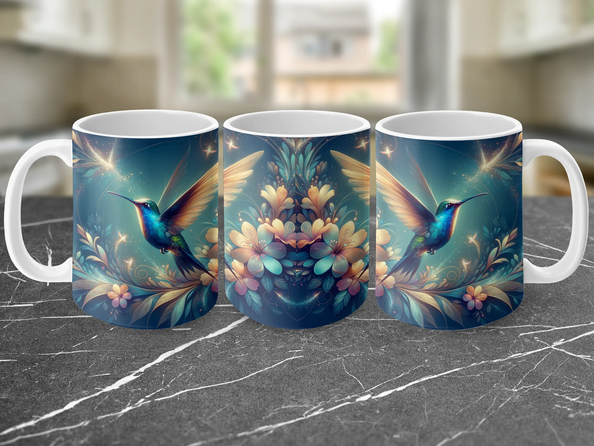 Hummingbird Floral Fantasy Design, Hummingbird Mug, Hummingbird Gifts for Women, Hummingbird Lover Gift for her, Cute Hummingbird Mug