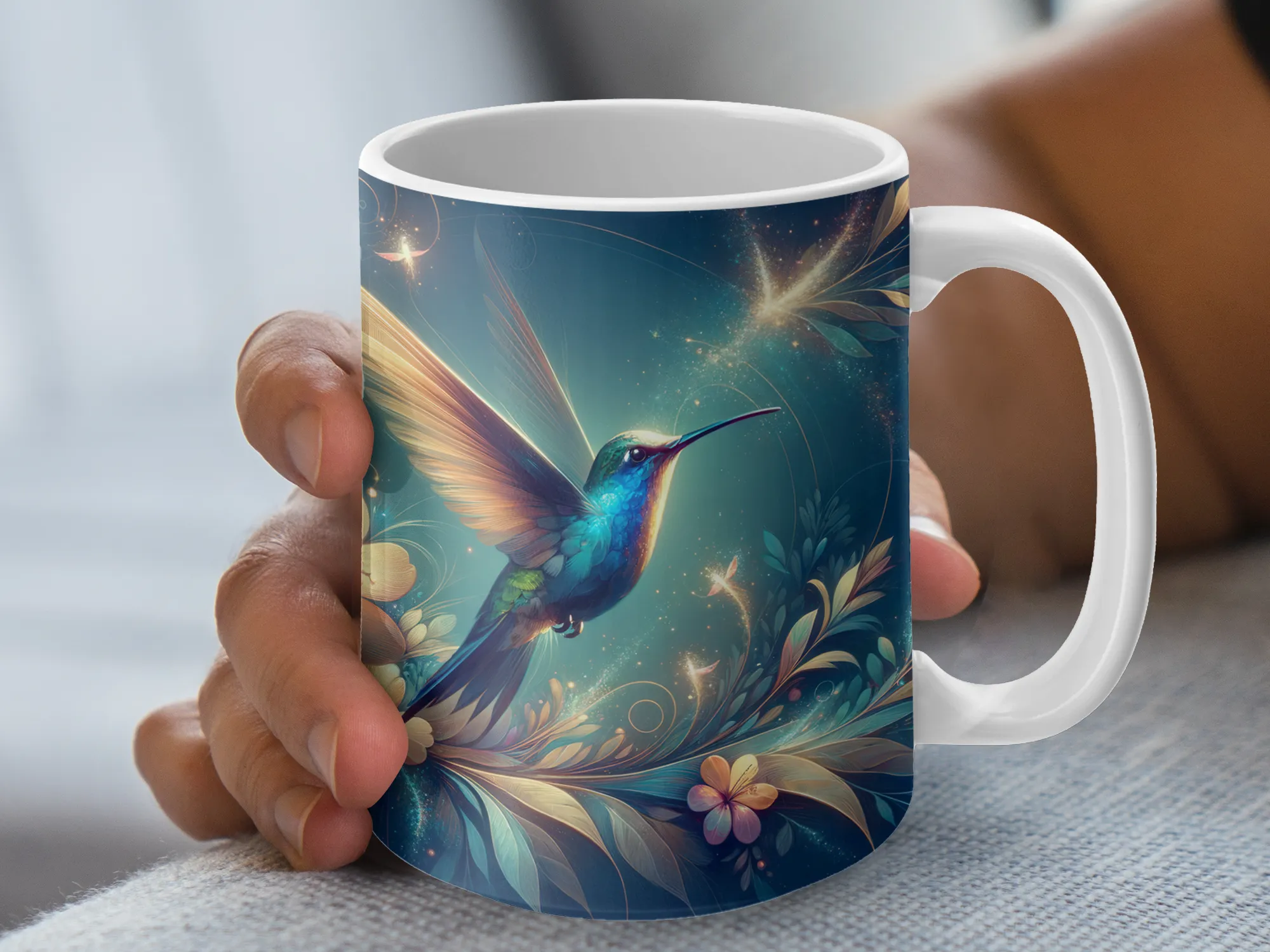 Hummingbird Floral Fantasy Design, Hummingbird Mug, Hummingbird Gifts for Women, Hummingbird Lover Gift for her, Cute Hummingbird Mug