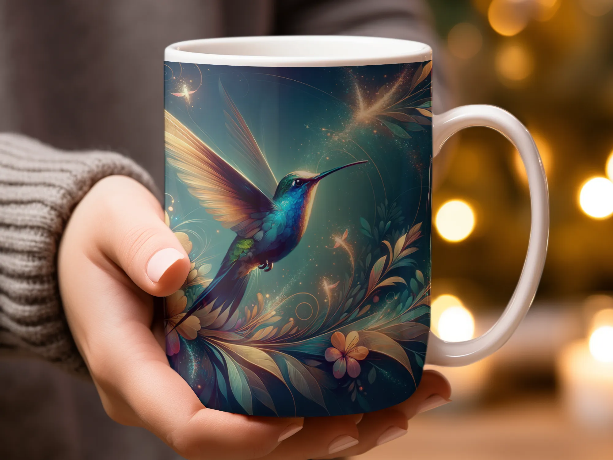 Hummingbird Floral Fantasy Design, Hummingbird Mug, Hummingbird Gifts for Women, Hummingbird Lover Gift for her, Cute Hummingbird Mug