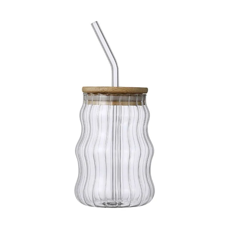 Iced Glass Mug With Straw 500ml (Lining)