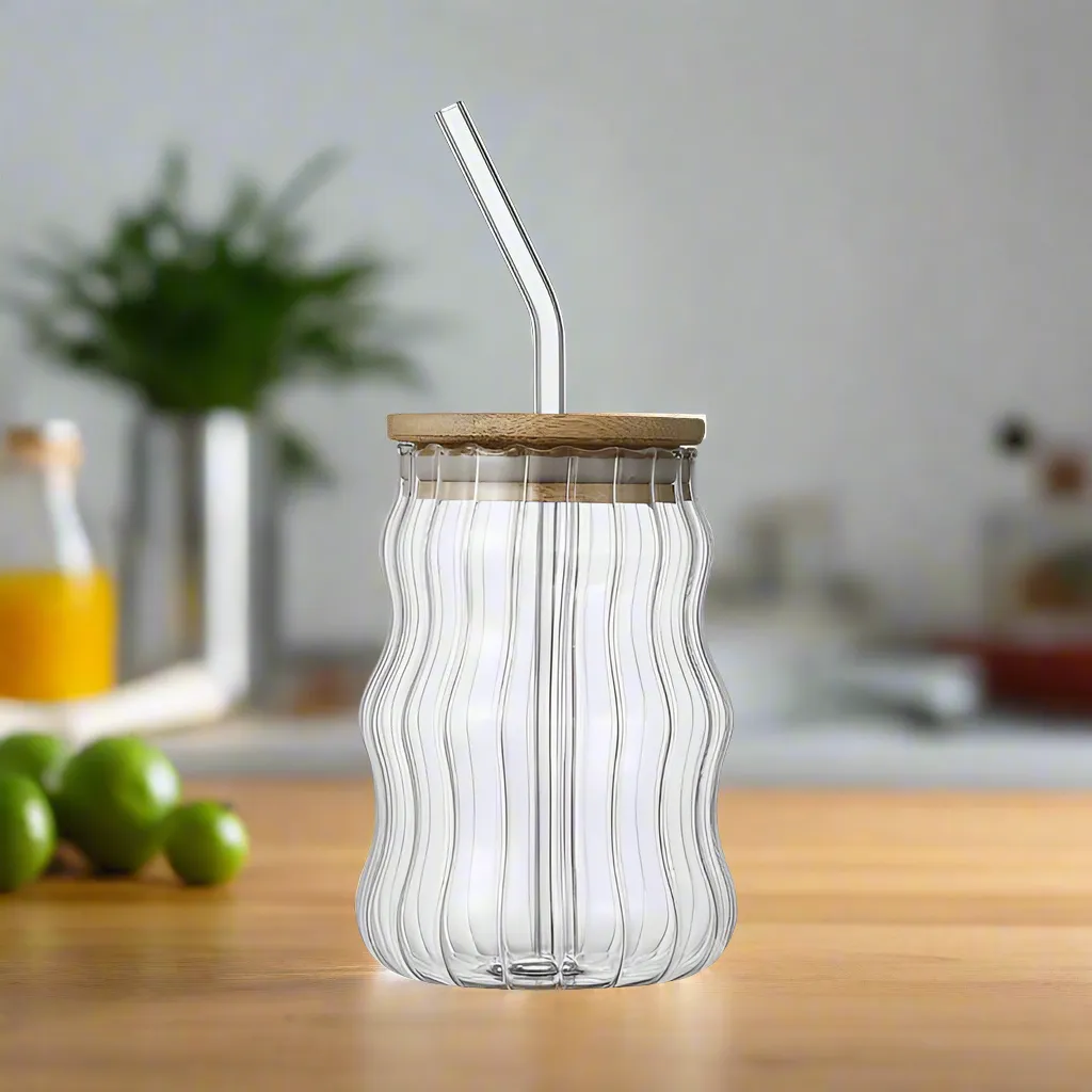 Iced Glass Mug With Straw 500ml (Lining)