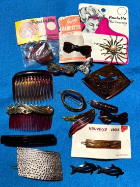 Job Lot of 18 Vintage Tortoiseshell, Black and Gold Hair Combs and Clips (3)