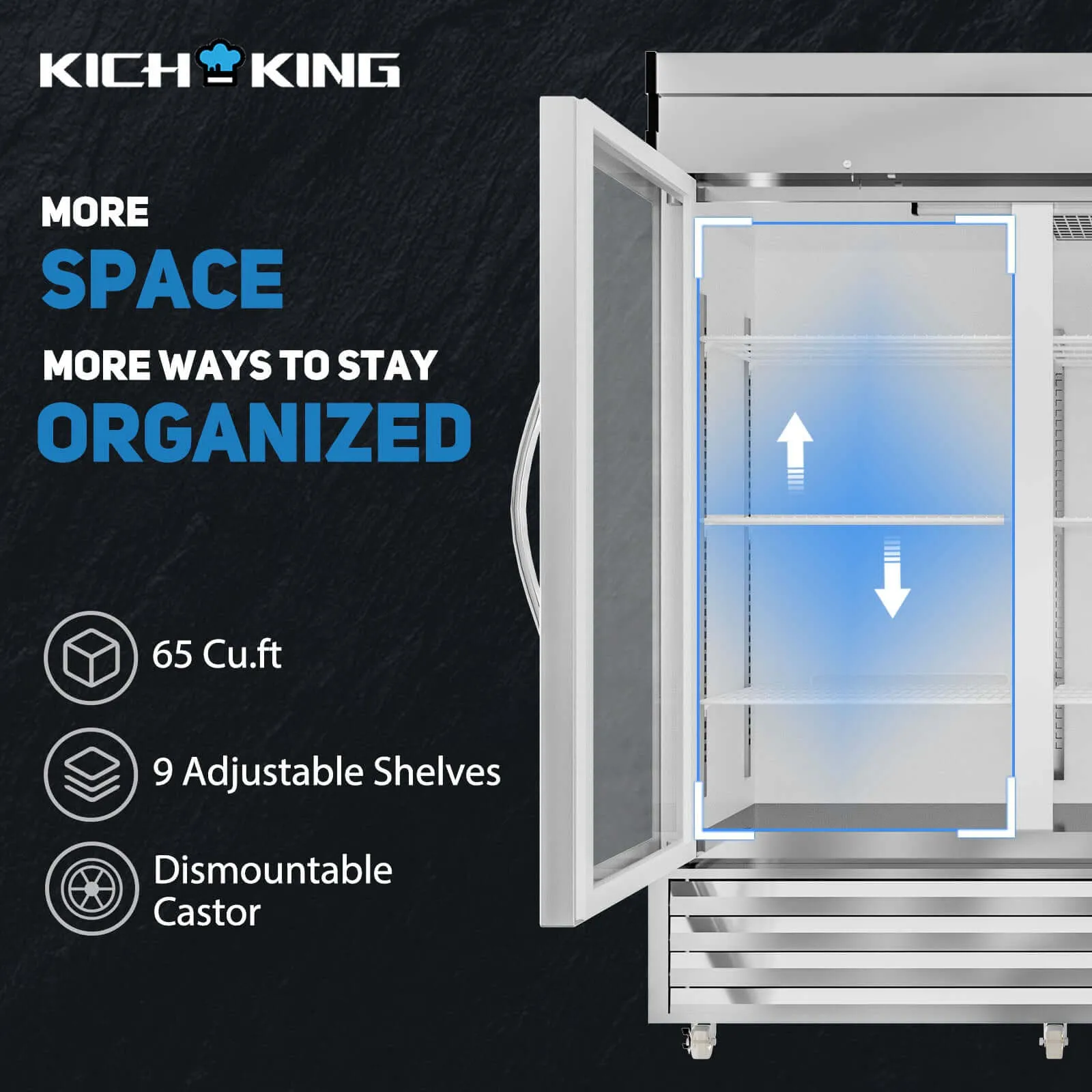 KICHKING 72" Commercial Reach-in Refrigerator- Three Section Glass Door Stainless Steel Merchandiser , 33℉~41℉