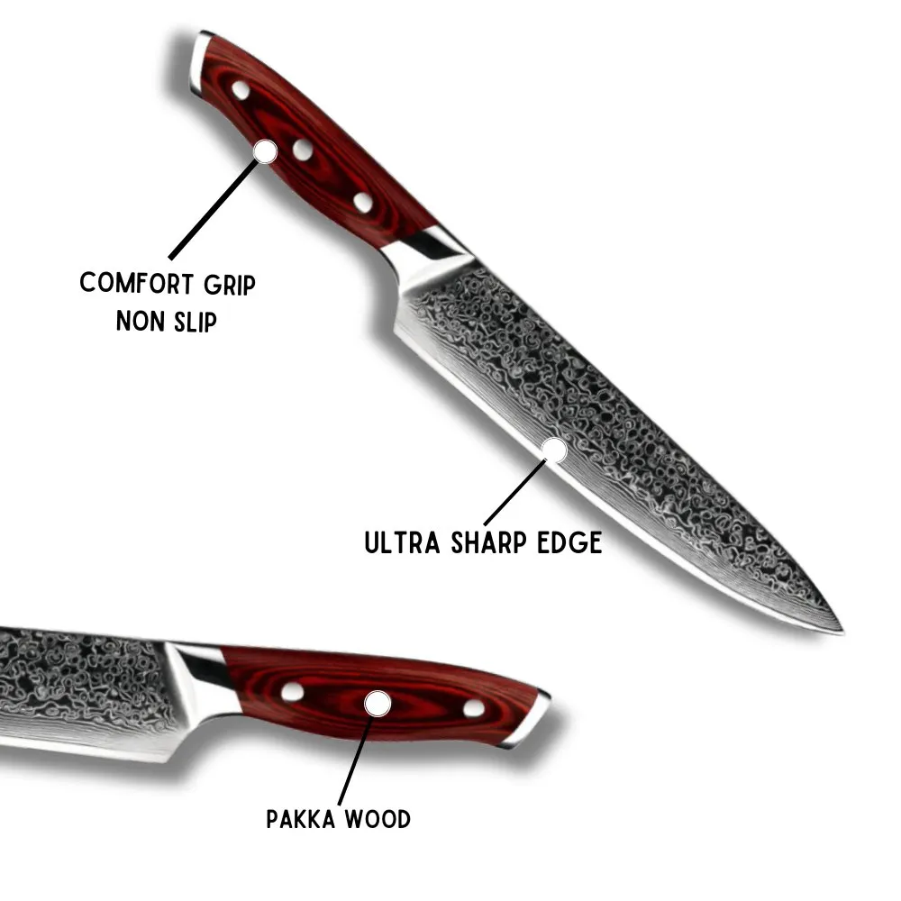 Kitchen Edge VG10 Damascus Chef Knife with Pakkawood handle