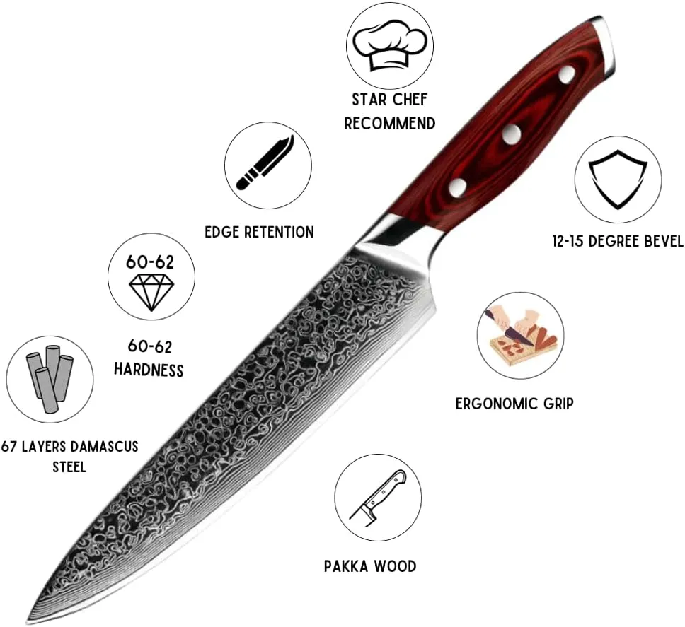 Kitchen Edge VG10 Damascus Chef Knife with Pakkawood handle