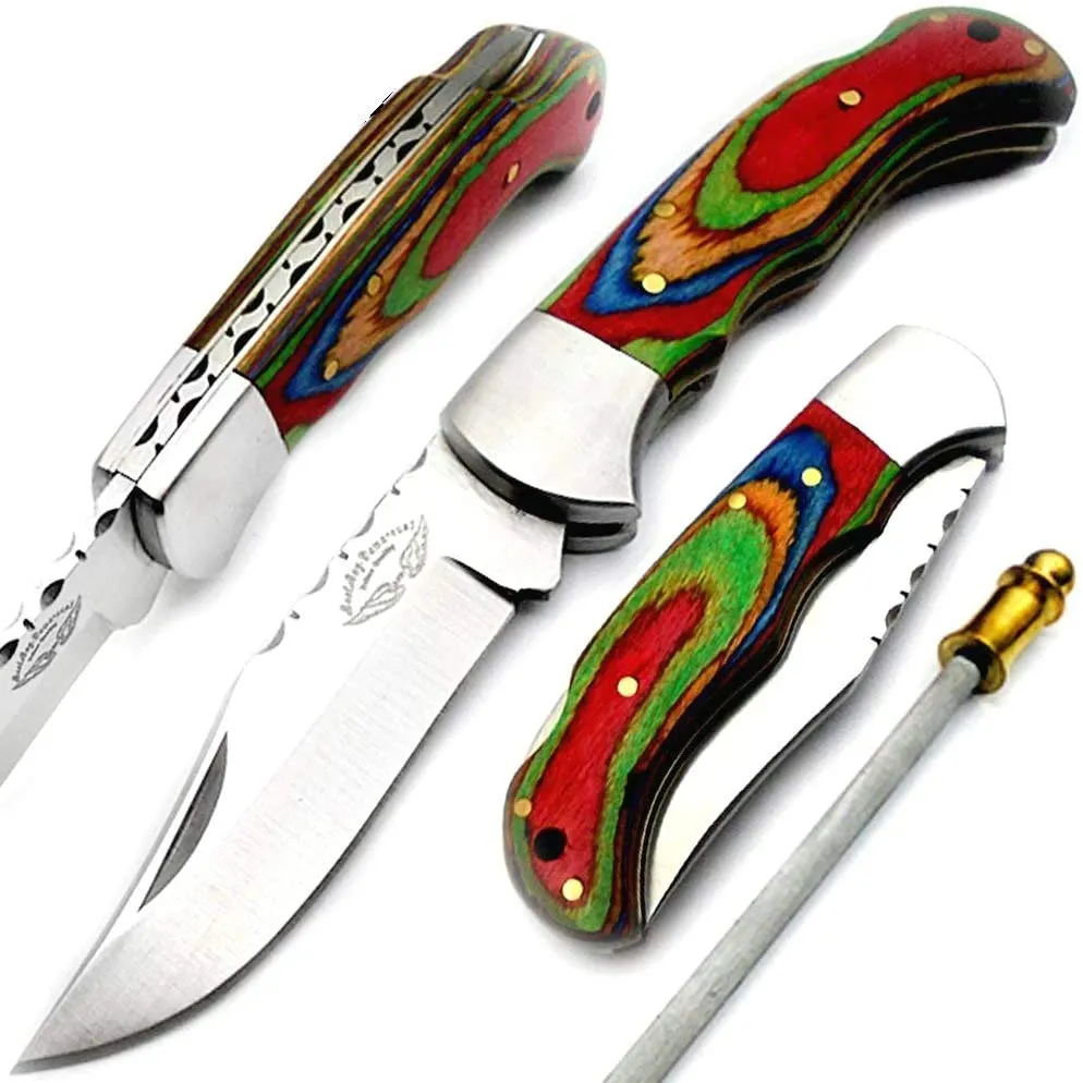 knife 6.5" Multi Wood Folding Pocket Knife 420C Stainless Steel Hunting Knife Pocket knife set