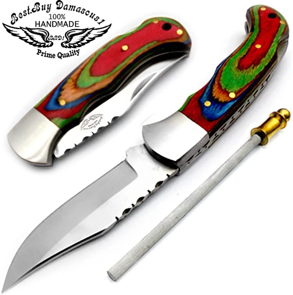 knife 6.5" Multi Wood Folding Pocket Knife 420C Stainless Steel Hunting Knife Pocket knife set