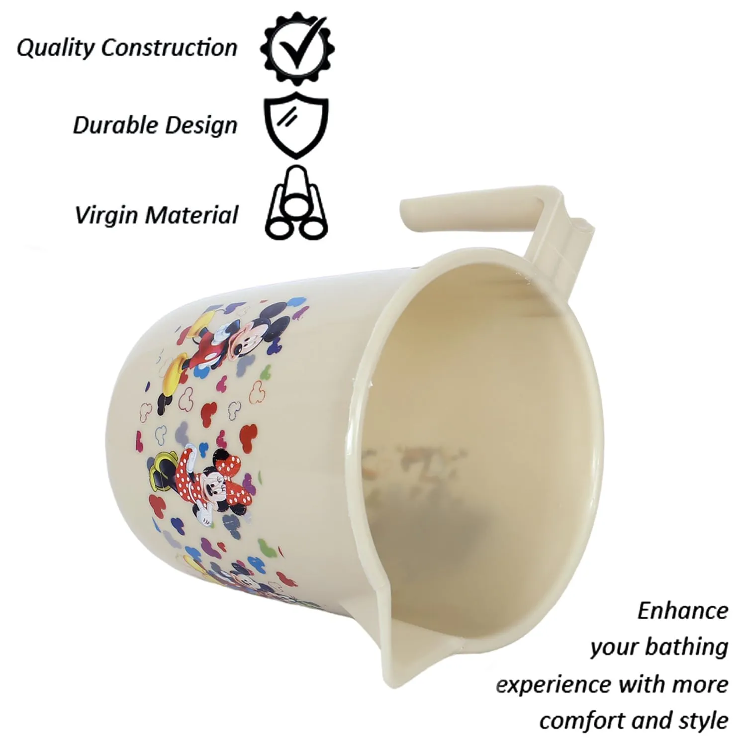 Kuber Industries Disney Team Bathroom Mug | Plastic Bath Mug for Bathroom | Mug for Bathroom | Mug for Toilet | Washroom Jug | 111 Bath Mug | 1 LTR | Pack of 2 | Beige