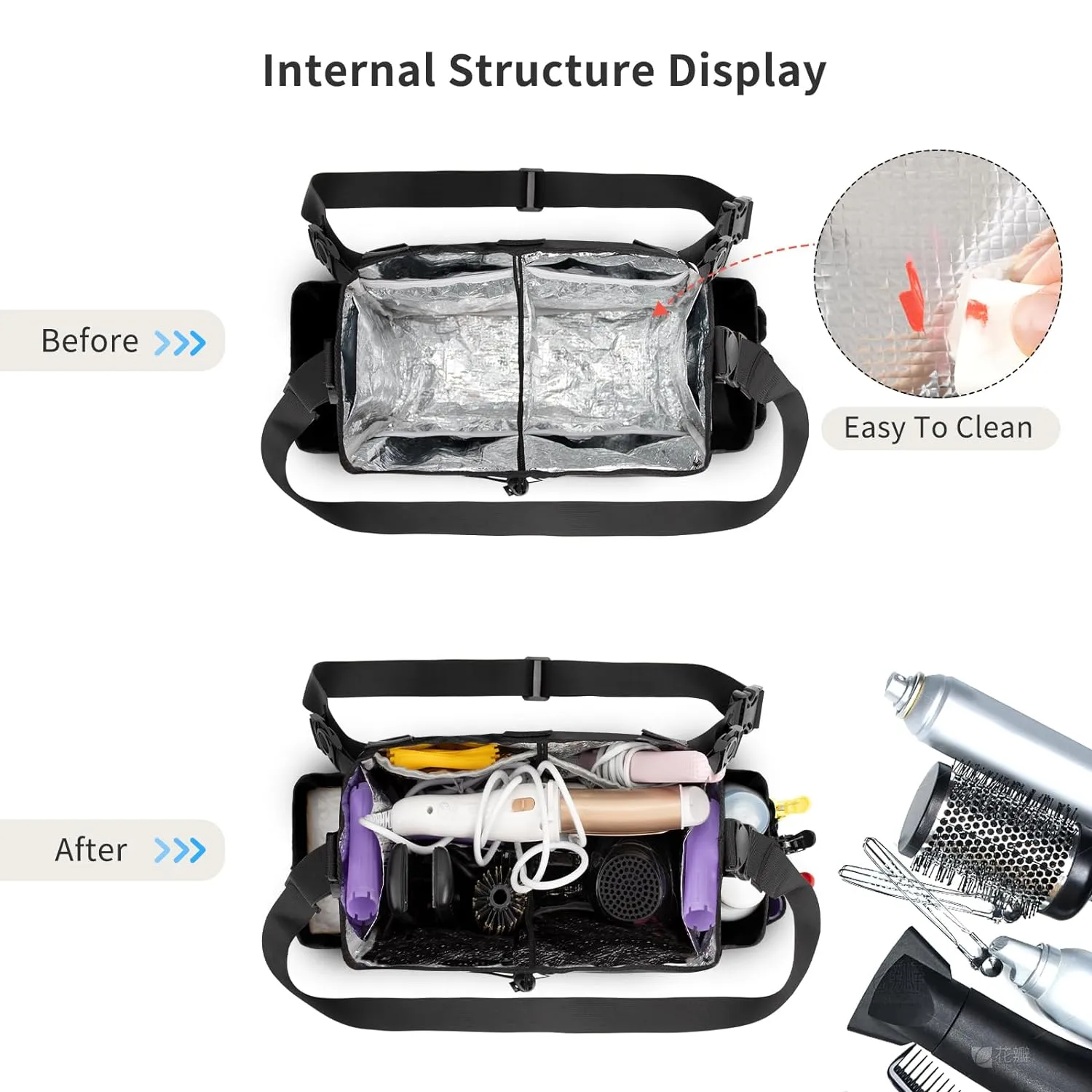 Large Capacity Hairdressing Bag with Shoulder Strap and Waist Bel and Heat Insulation Material