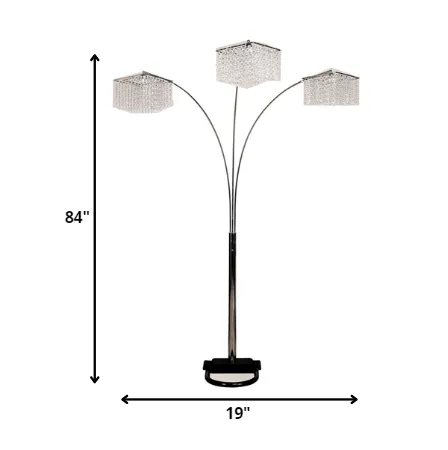 Large Modern Gold Crystal Floor Lamp with Three Hanging Crystal Shades