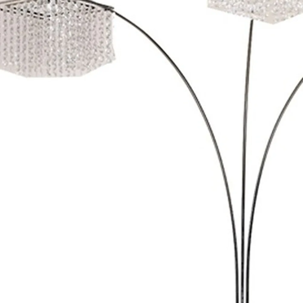 Large Modern Gold Crystal Floor Lamp with Three Hanging Crystal Shades