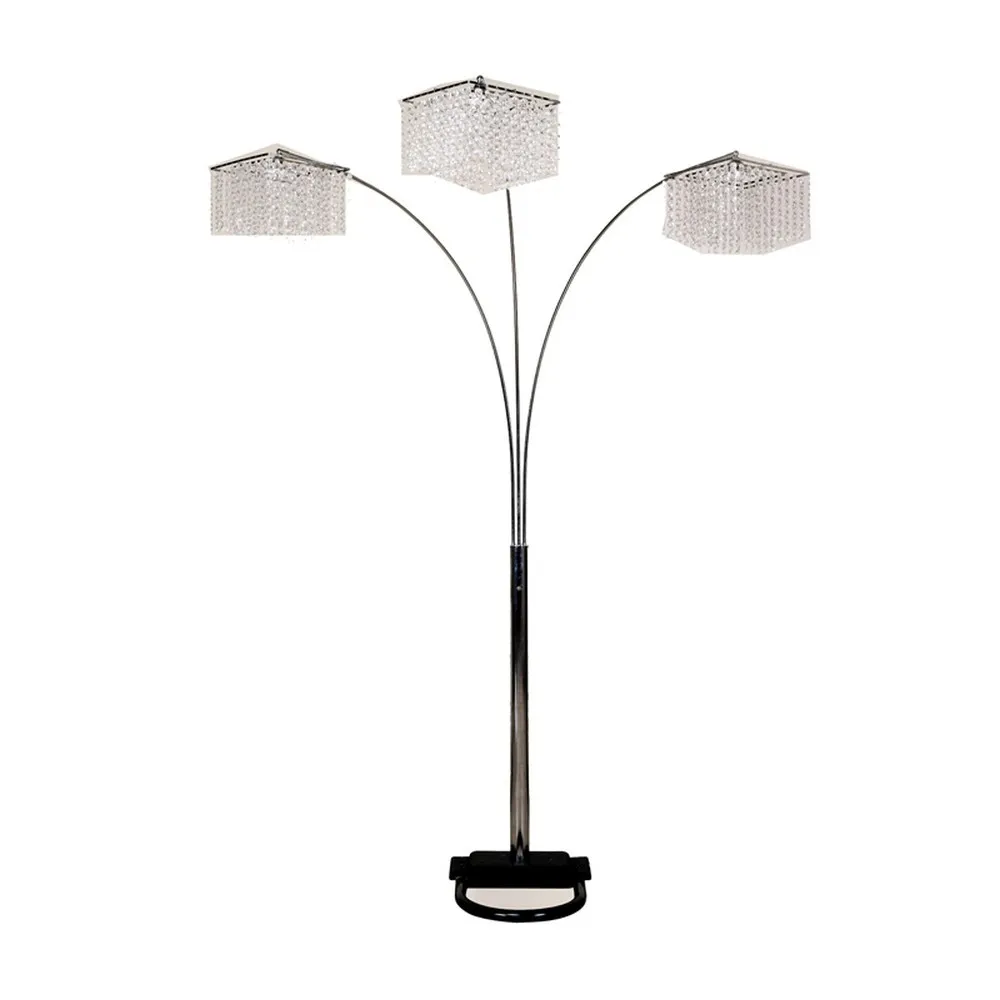 Large Modern Gold Crystal Floor Lamp with Three Hanging Crystal Shades