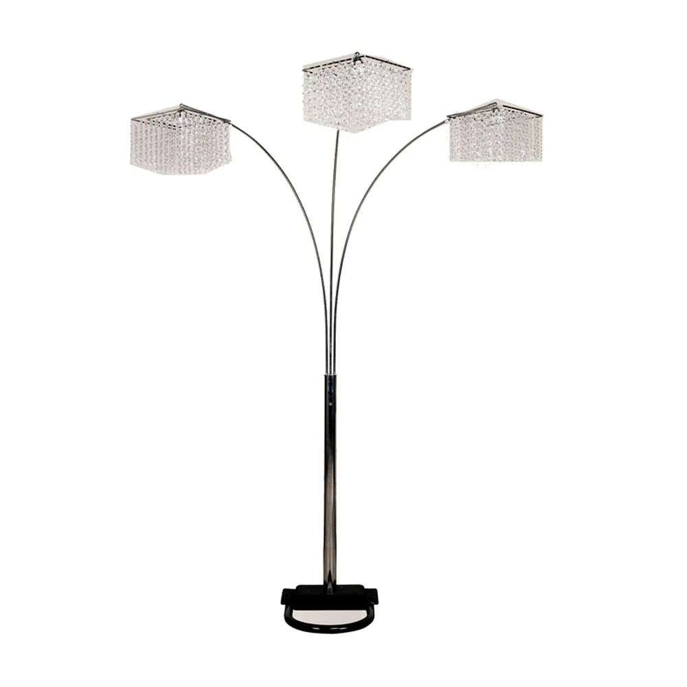 Large Modern Gold Crystal Floor Lamp with Three Hanging Crystal Shades