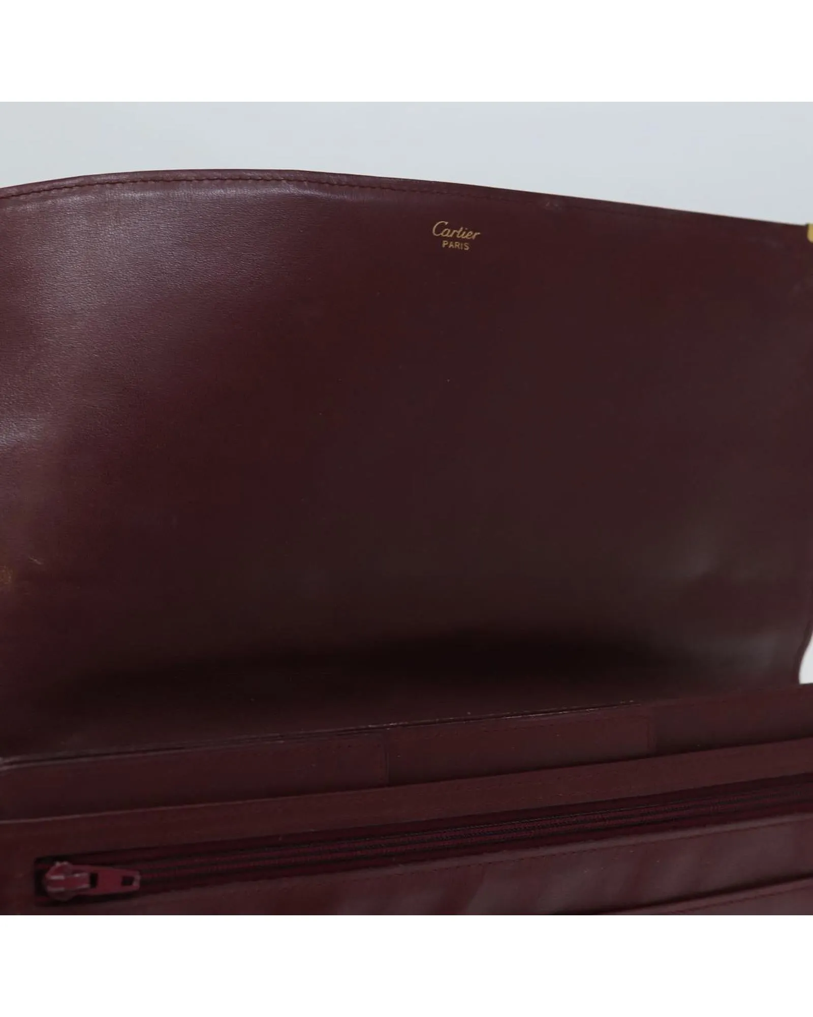 Leather Wine Red Clutch Bag by Cartier