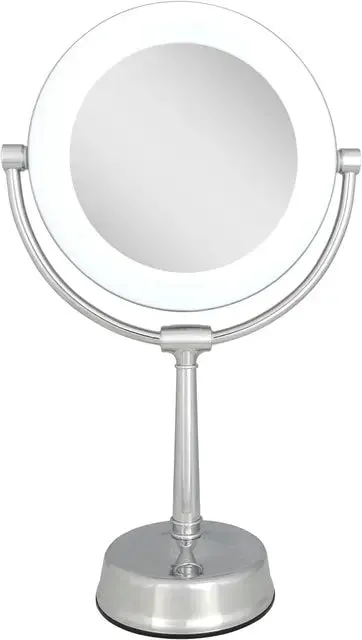 LED Lighted Makeup Mirror with 1x/10x Magnification and Swivel Design for Vanity Desk