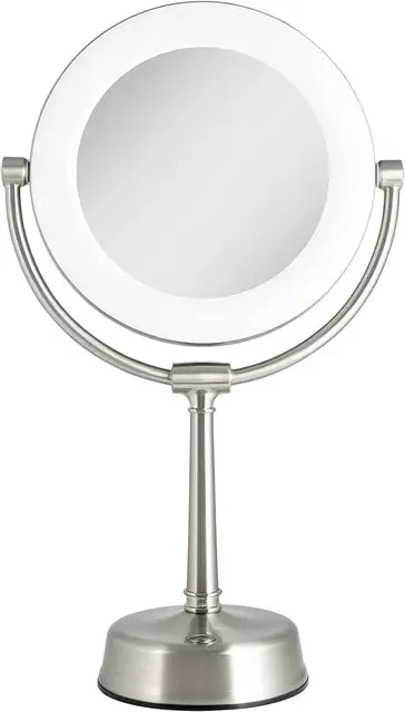 LED Lighted Makeup Mirror with 1x/10x Magnification and Swivel Design for Vanity Desk