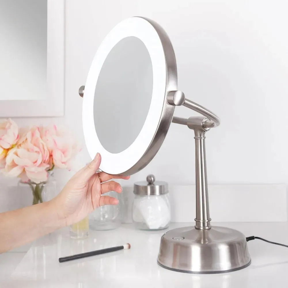 LED Lighted Makeup Mirror with 1x/10x Magnification and Swivel Design for Vanity Desk