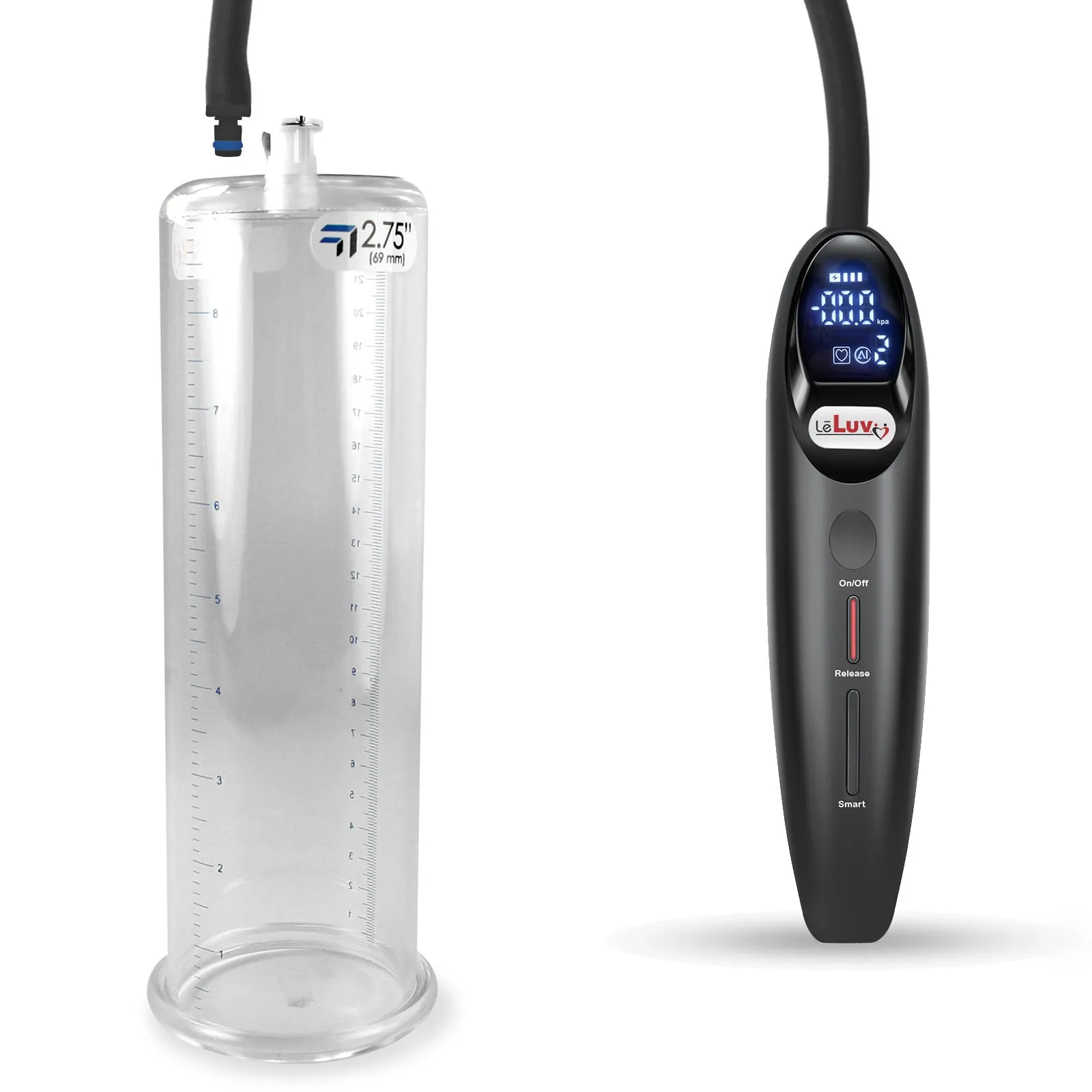 LeLuv Magna Smart LCD Penis Pump | 9 or 12 Inch Length Cylinder | Round Flange