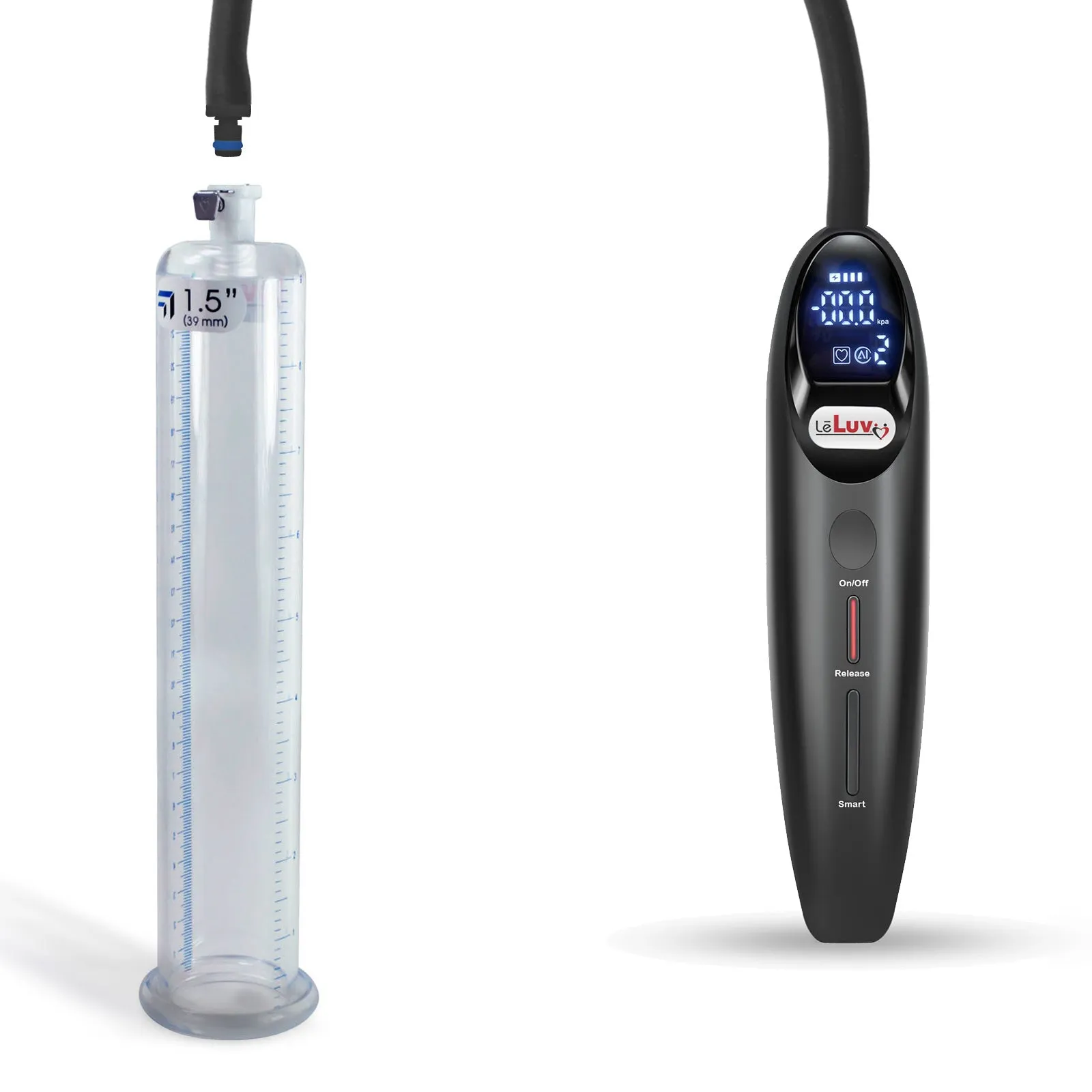 LeLuv Magna Smart LCD Penis Pump | 9 or 12 Inch Length Cylinder | Round Flange