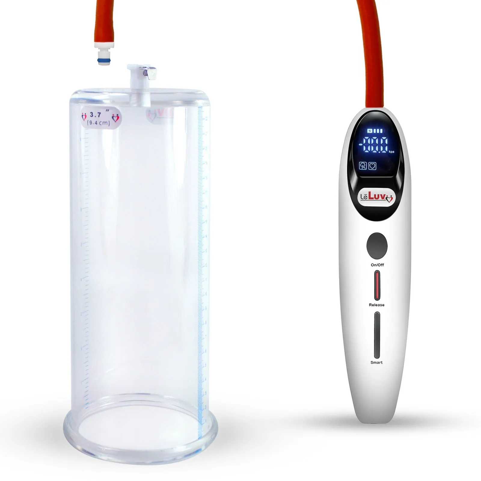 LeLuv Magna Smart LCD Penis Pump | 9 or 12 Inch Length Cylinder | Round Flange