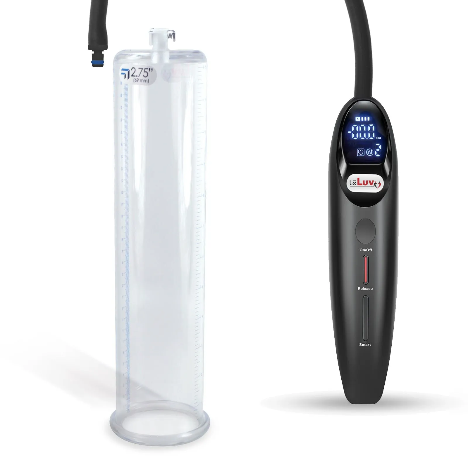 LeLuv Magna Smart LCD Penis Pump | 9 or 12 Inch Length Cylinder | Round Flange