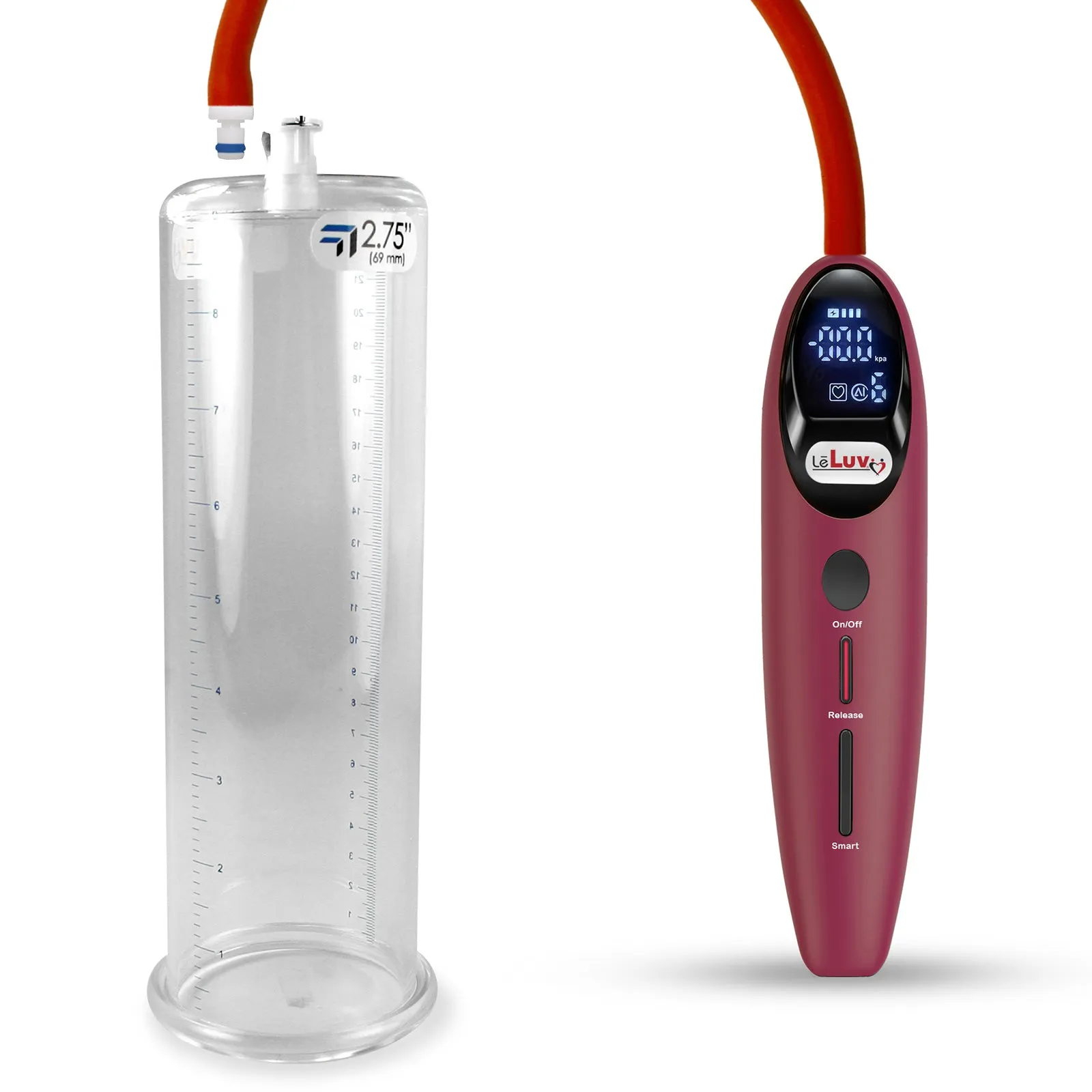 LeLuv Magna Smart LCD Penis Pump | 9 or 12 Inch Length Cylinder | Round Flange