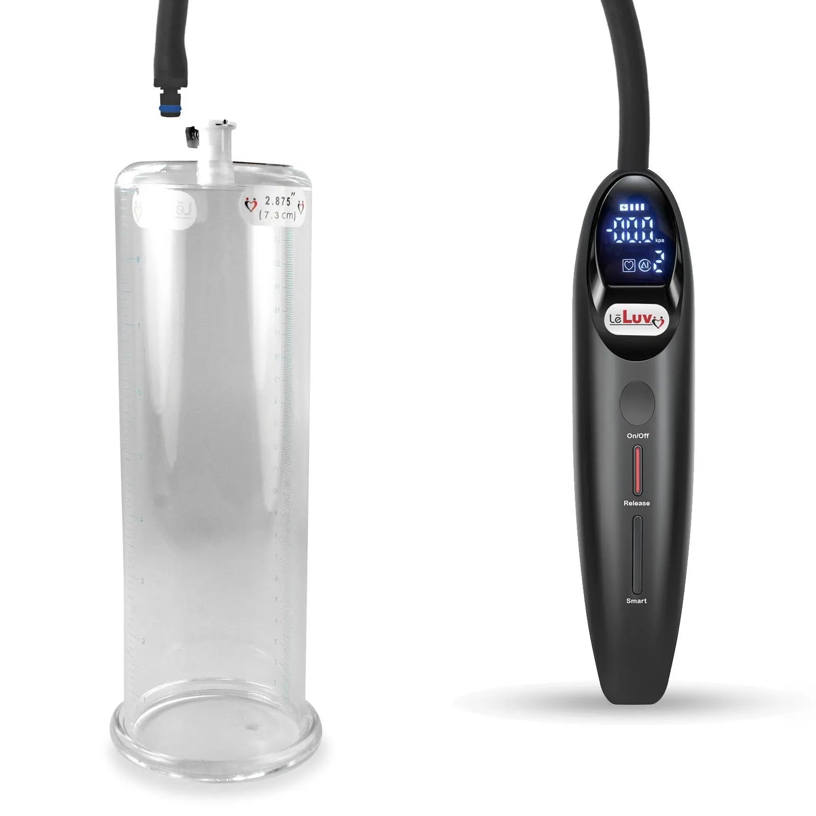 LeLuv Magna Smart LCD Penis Pump | 9 or 12 Inch Length Cylinder | Round Flange