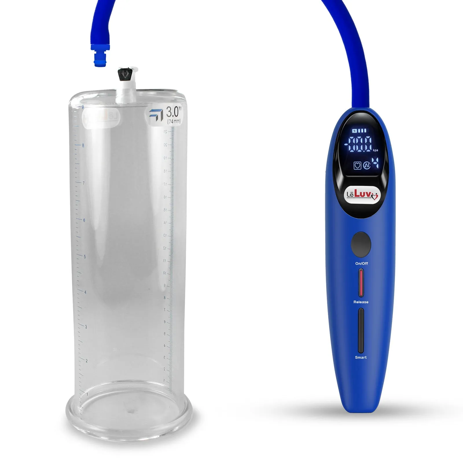 LeLuv Magna Smart LCD Penis Pump | 9 or 12 Inch Length Cylinder | Round Flange