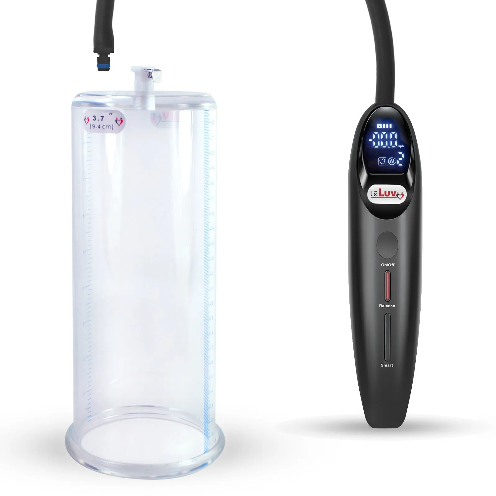 LeLuv Magna Smart LCD Penis Pump | 9 or 12 Inch Length Cylinder | Round Flange