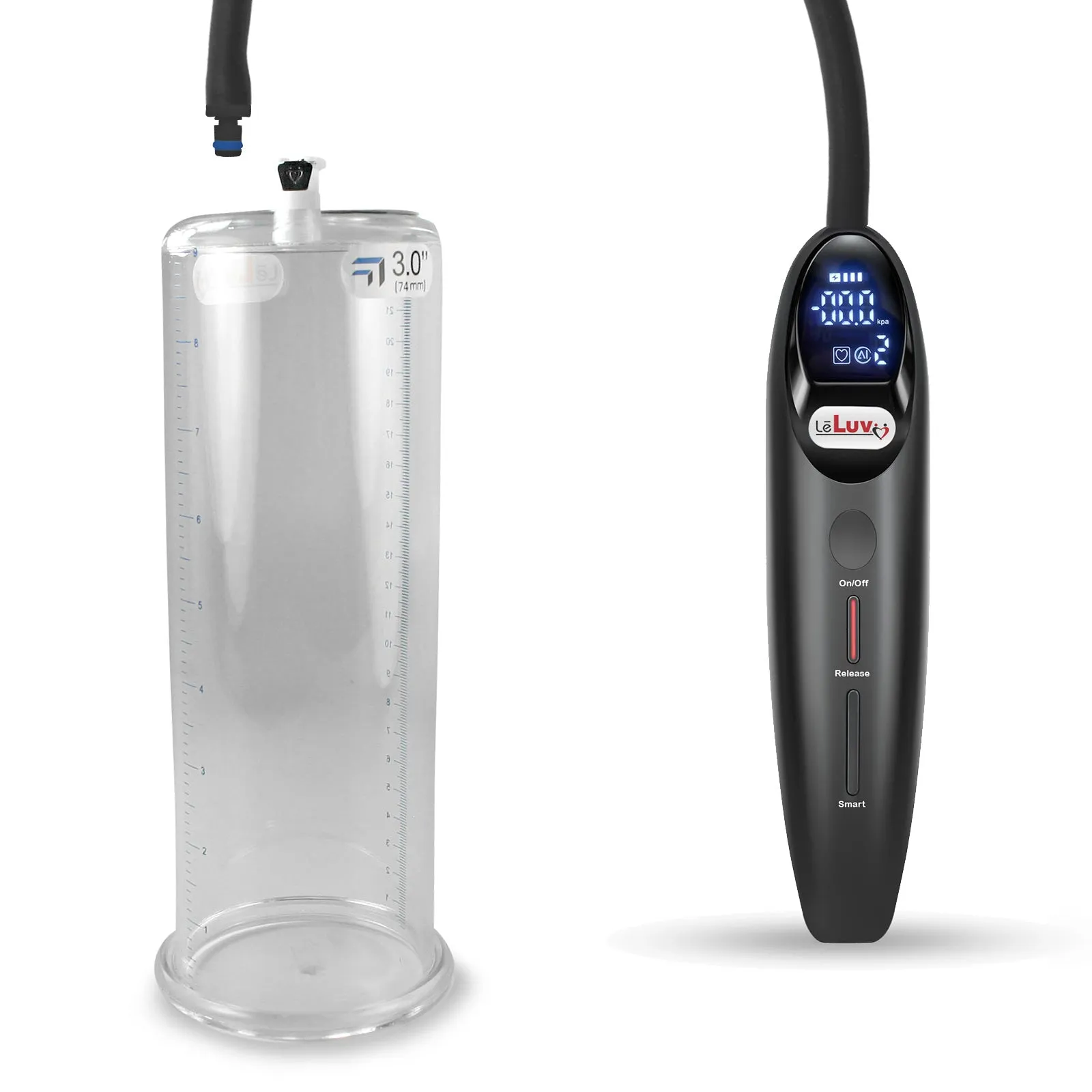 LeLuv Magna Smart LCD Penis Pump | 9 or 12 Inch Length Cylinder | Round Flange