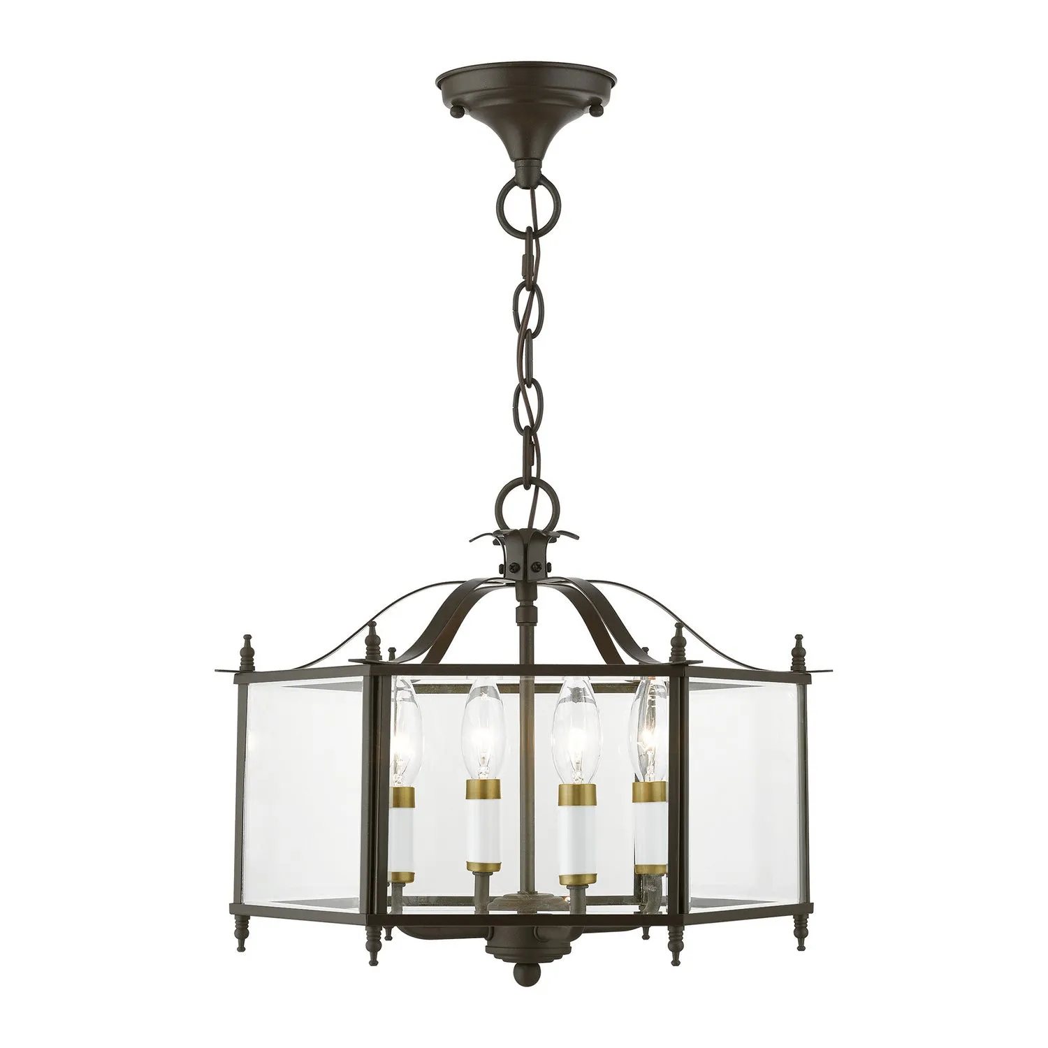 Livingston 4-Light Convertible Pendant / Semi-Flush in English Bronze with Antique Brass