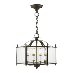 Livingston 4-Light Convertible Pendant / Semi-Flush in English Bronze with Antique Brass